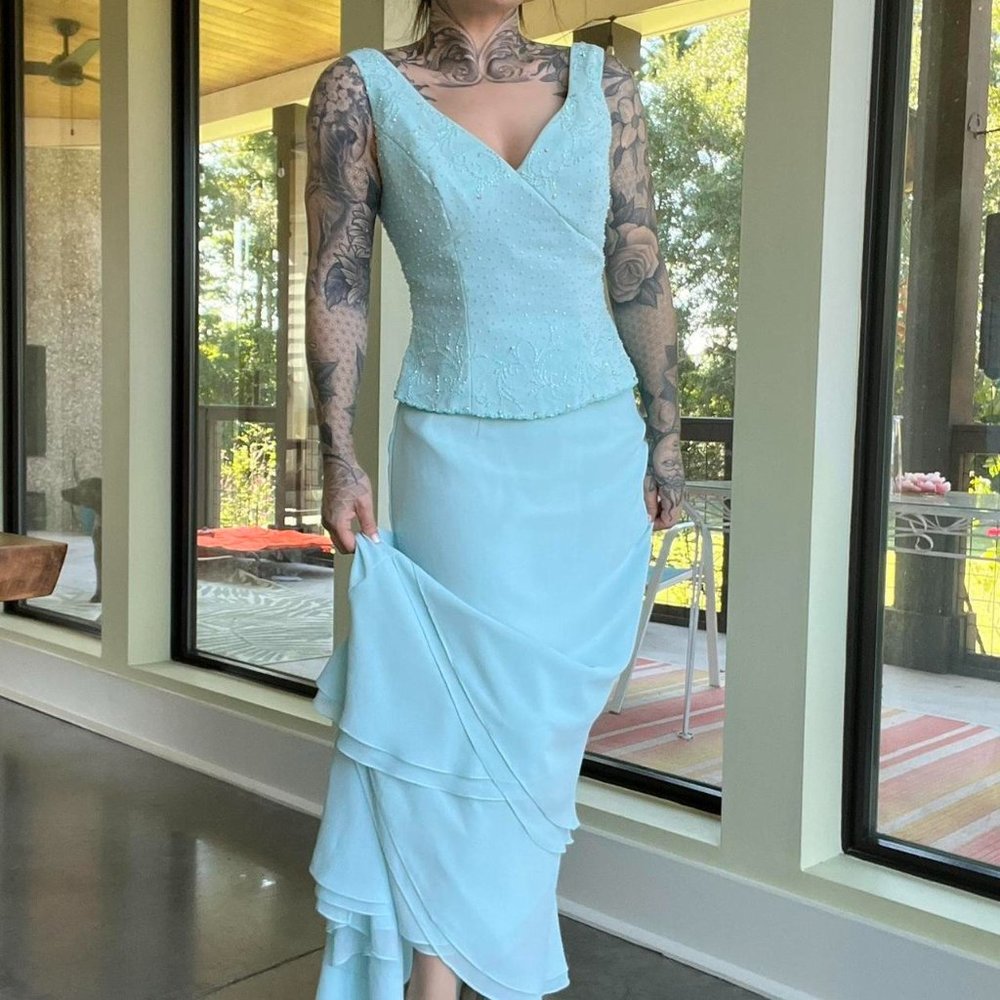 Vintage Designer 3 Pc Fairy Set Women's Blue Dress